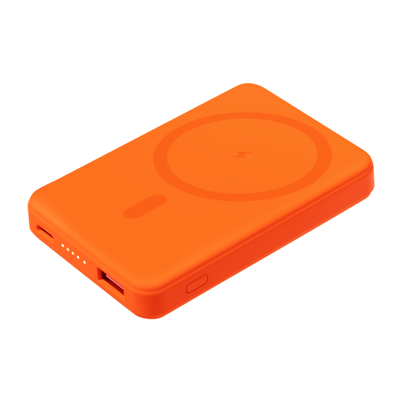 Внешний аккумулятор Ларго PD (Largo PD) 5000mAh с функцией беспроводной зарядки 15W, оранжевый с логотипом