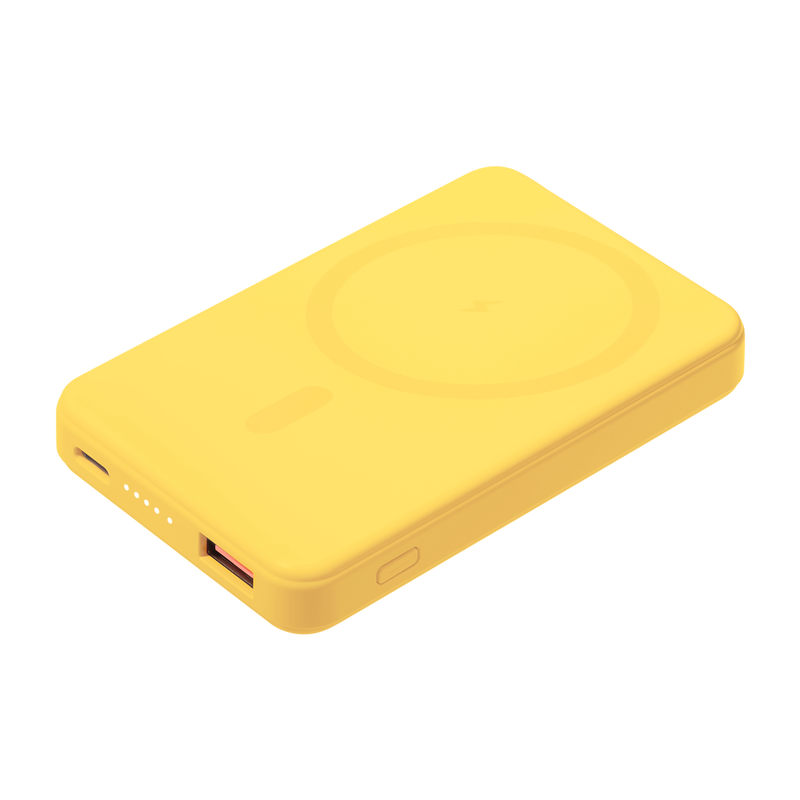 Внешний аккумулятор Ларго PD (Largo PD) 5000mAh с функцией беспроводной зарядки 15W, желтый с логотипом