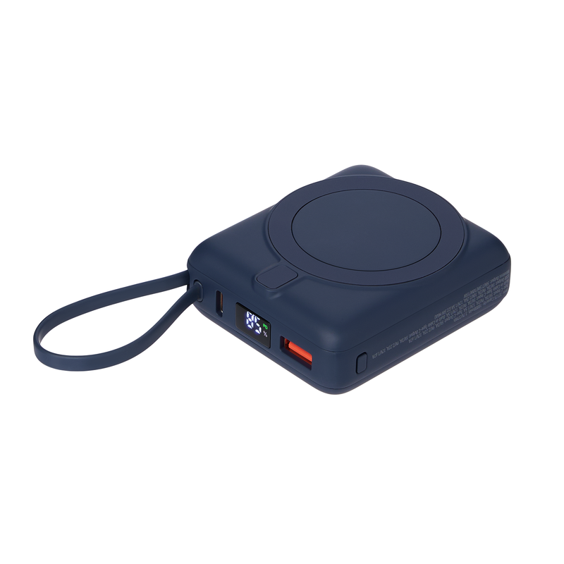 Внешний аккумулятор с подсветкой Риттер PD (Ritter PD) 10000mAh с функцией беспроводной зарядки 15W, синий с логотипом
