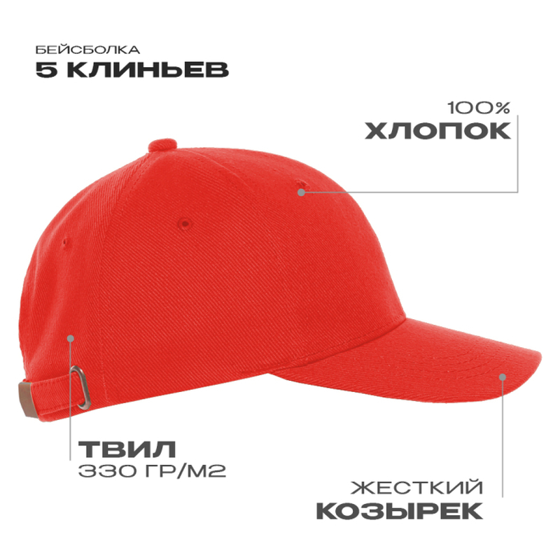 Бейсболка STAN 5 клиньев хлопок 330, 01, Красный,  (14)  (56-58) с логотипом