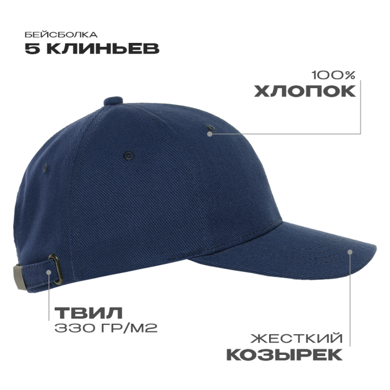 Бейсболка STAN 5 клиньев хлопок 330, 01, Тёмно-синий,  (46)  (56-58) с логотипом