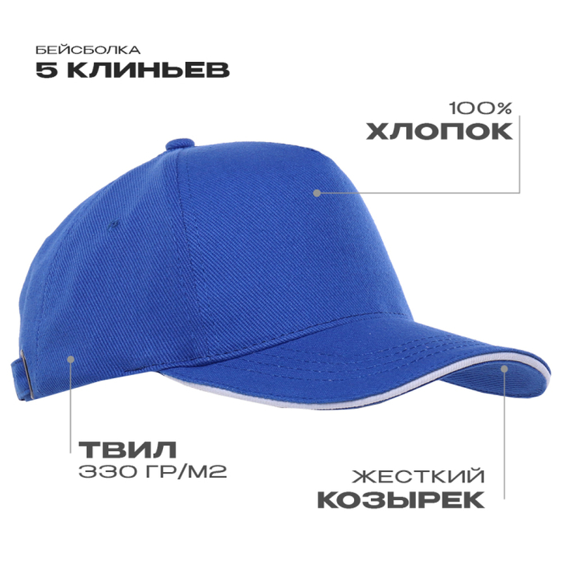 Бейсболка с кантом STAN 5 клиньев хлопок 330, 04, Синий,  (16/1)  (56-58) с логотипом