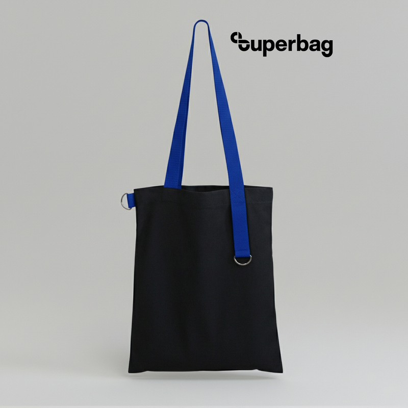 Шоппер Superbag black (чёрный с синим) с логотипом