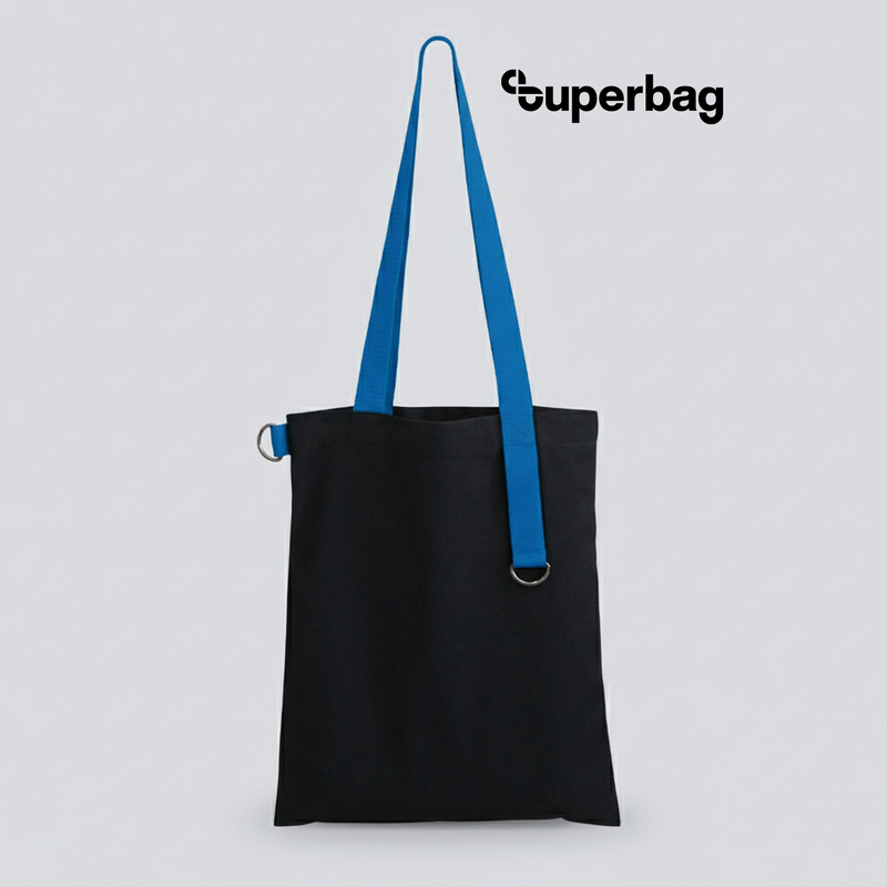 Шоппер Superbag black (чёрный с голубым) с логотипом