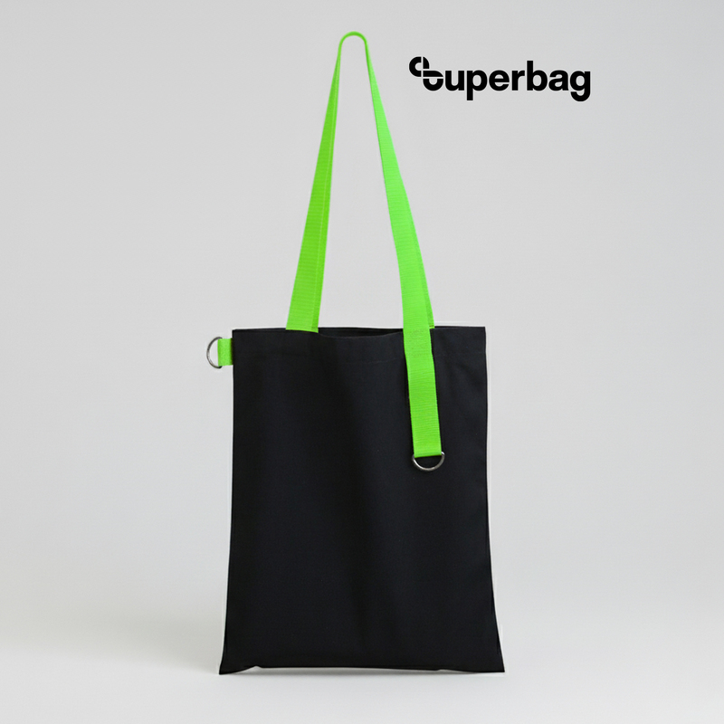 Шоппер Superbag black (чёрный с салатовым) с логотипом