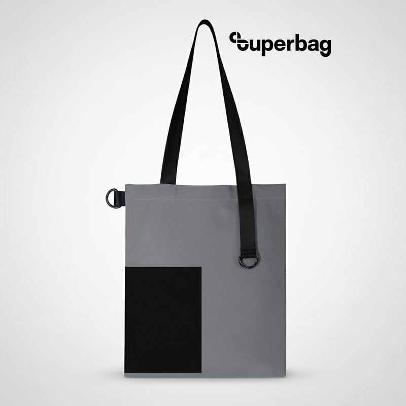 Шоппер Superbag Color (серый с чёрным) с логотипом