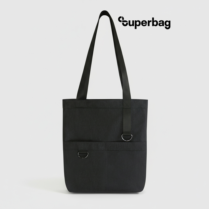 Шоппер Superbag ZIP, с двумя карманами и молнией (черный) с логотипом