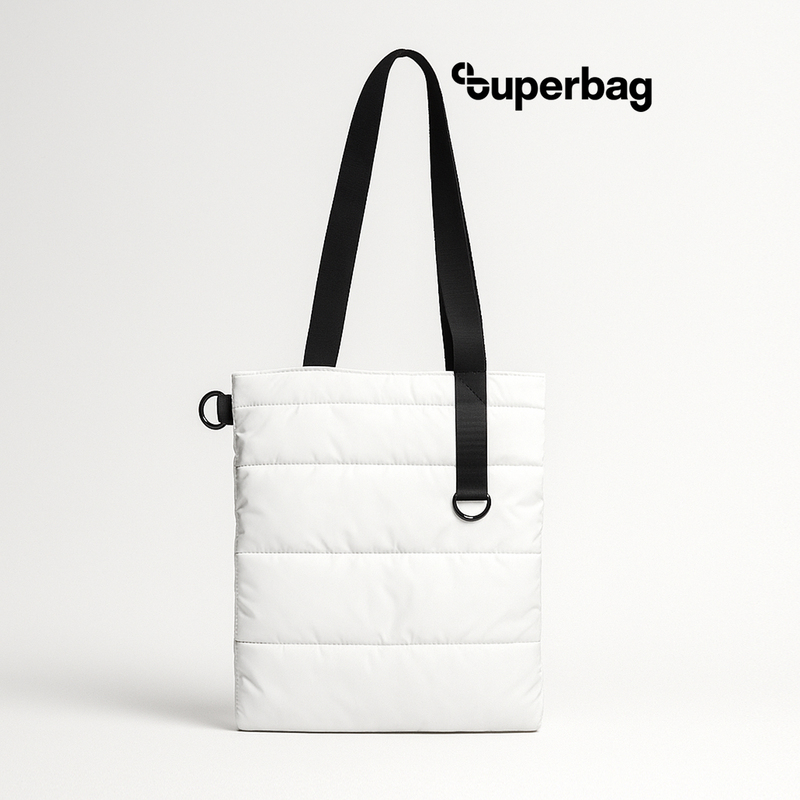 Шоппер Superbag Bubble, стёганый, с магнитной кнопкой (белый с черным) с логотипом