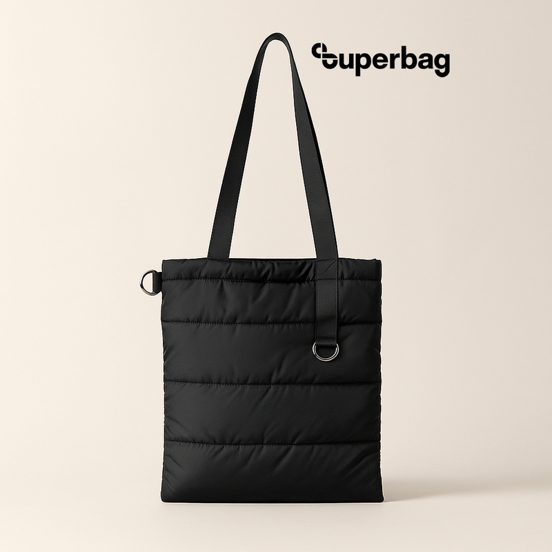 Шоппер Superbag Bubble, стёганый, с магнитной кнопкой (черный) с логотипом