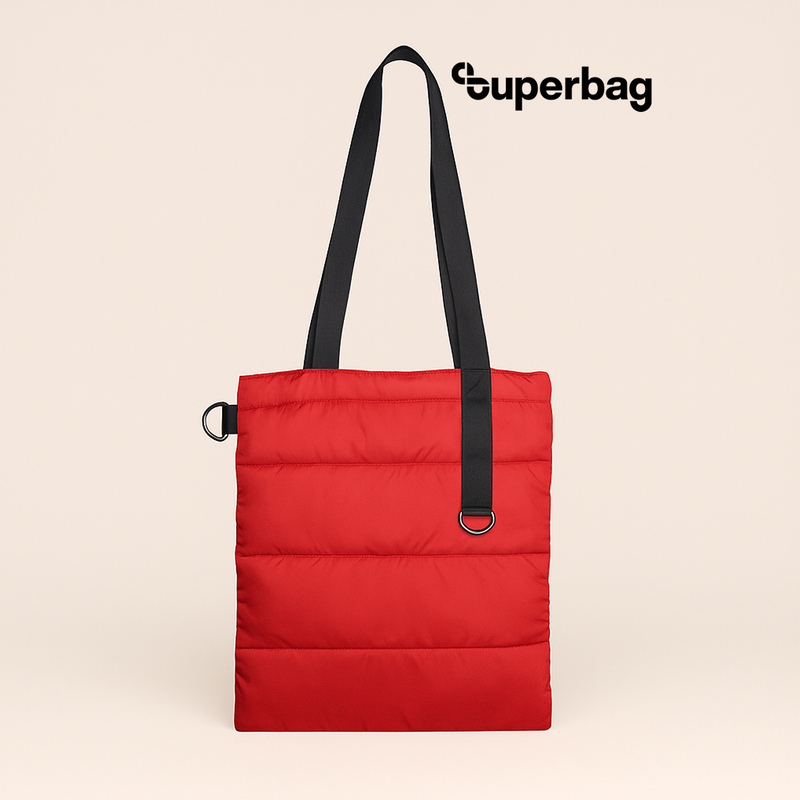 Шоппер Superbag Bubble, стёганый, с магнитной кнопкой (красный с чёрным) с логотипом