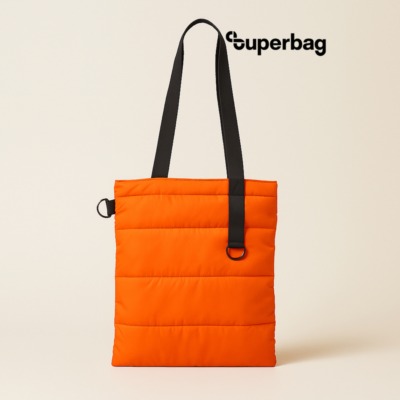 Шоппер Superbag Bubble, стёганый, с магнитной кнопкой (оранжевый с чёрным) с логотипом