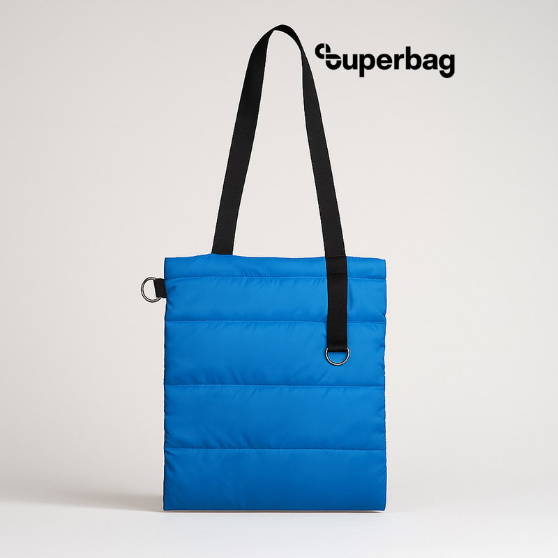 Шоппер Superbag Bubble, стёганый, с магнитной кнопкой (голубой с черным) с логотипом