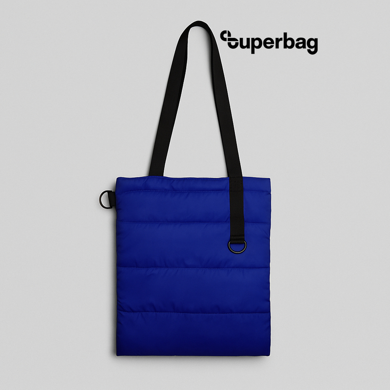 Шоппер Superbag Bubble New, стёганый, со скрытой магнитной кнопкой (синий с чёрным) с логотипом