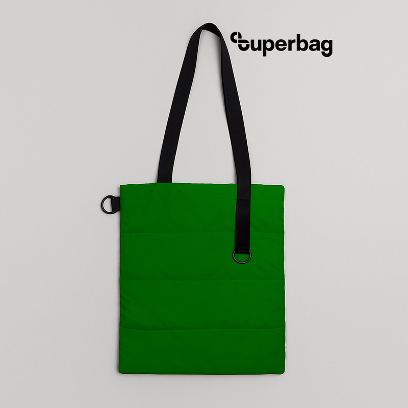 Шоппер Superbag Bubble New, стёганый, со скрытой магнитной кнопкой (зеленый с черным) с логотипом