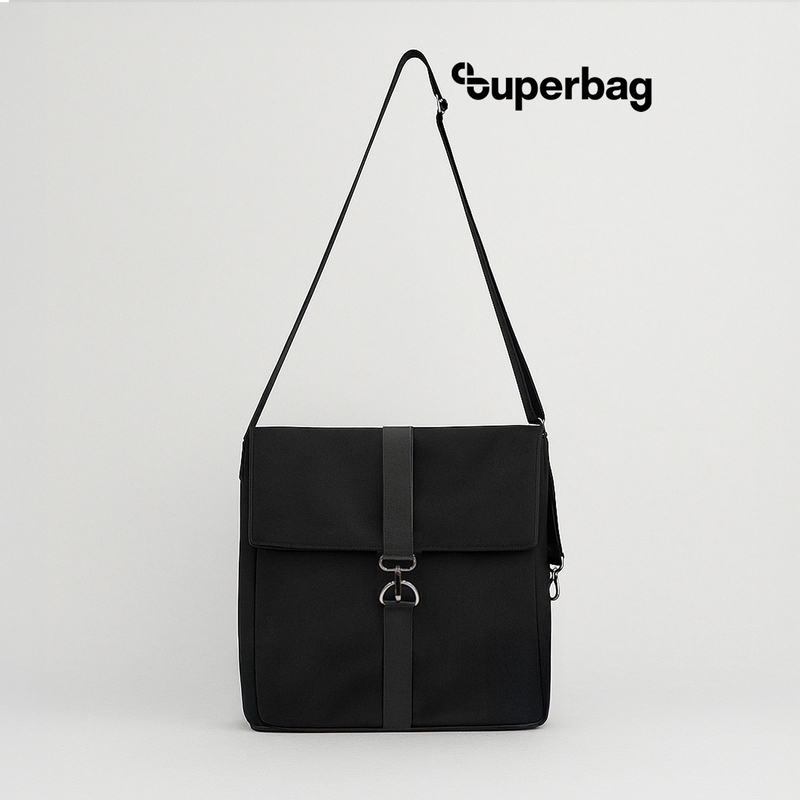 Шоппер Superbag Companion, с тремя отделениями, боковым креплением (карабин) и карманом (черный) с логотипом