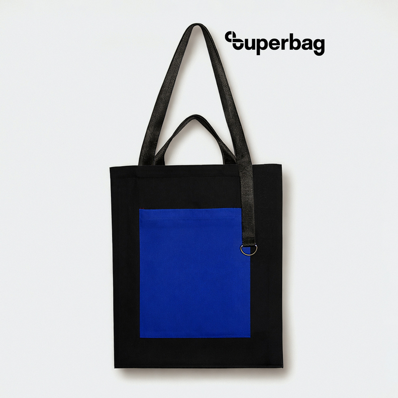 Шоппер Superbag Big Pocket, с карманом на молнии (черный с синим) с логотипом