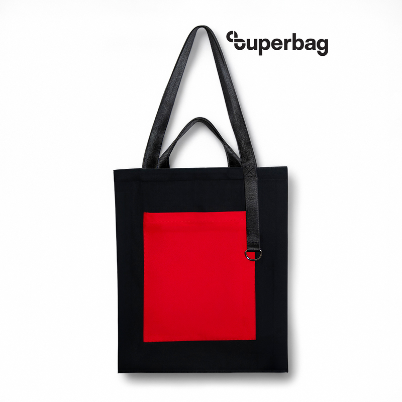 Шоппер Superbag Big Pocket, с карманом на молнии (черный с красным) с логотипом