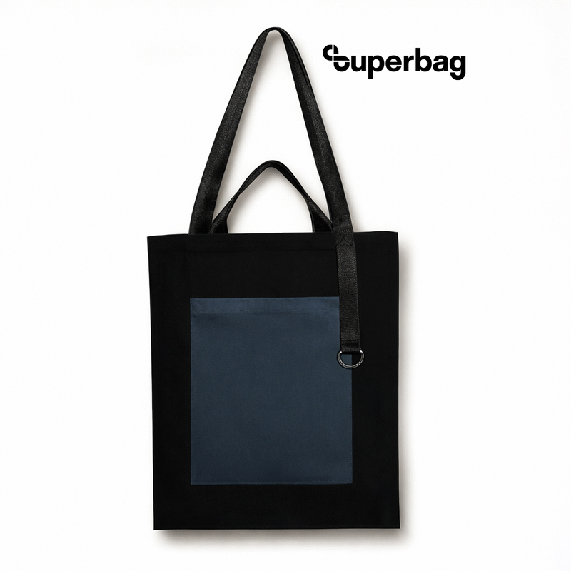 Шоппер Superbag Big Pocket, с карманом на молнии (черный с темно-серым) с логотипом