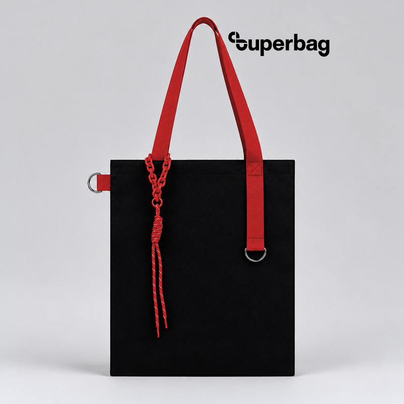 Набор Superbag Red accent: шоппер с обвесом (чёрный с красным) с логотипом