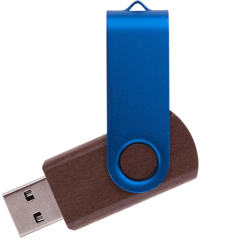 Флешка TWIST WOOD COLOR Темное дерево с синим 4014.32.01.8ГБ с логотипом