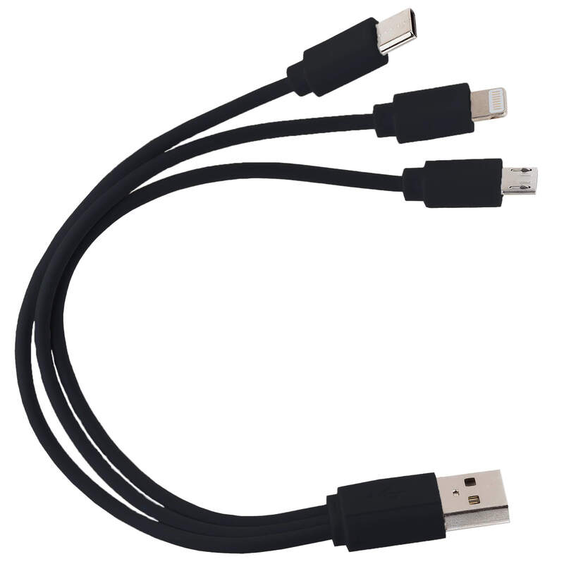 Кабель USB 3 в 1 (Micro, Type-C, Lightning) Черный 6011.08 с логотипом