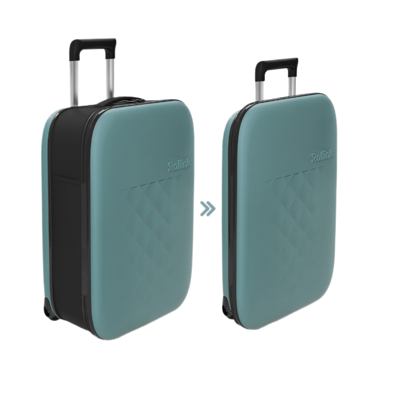 Чемодан складной Rollink Vega II 55x40x20 см, 2 колеса, бирюзовый с логотипом