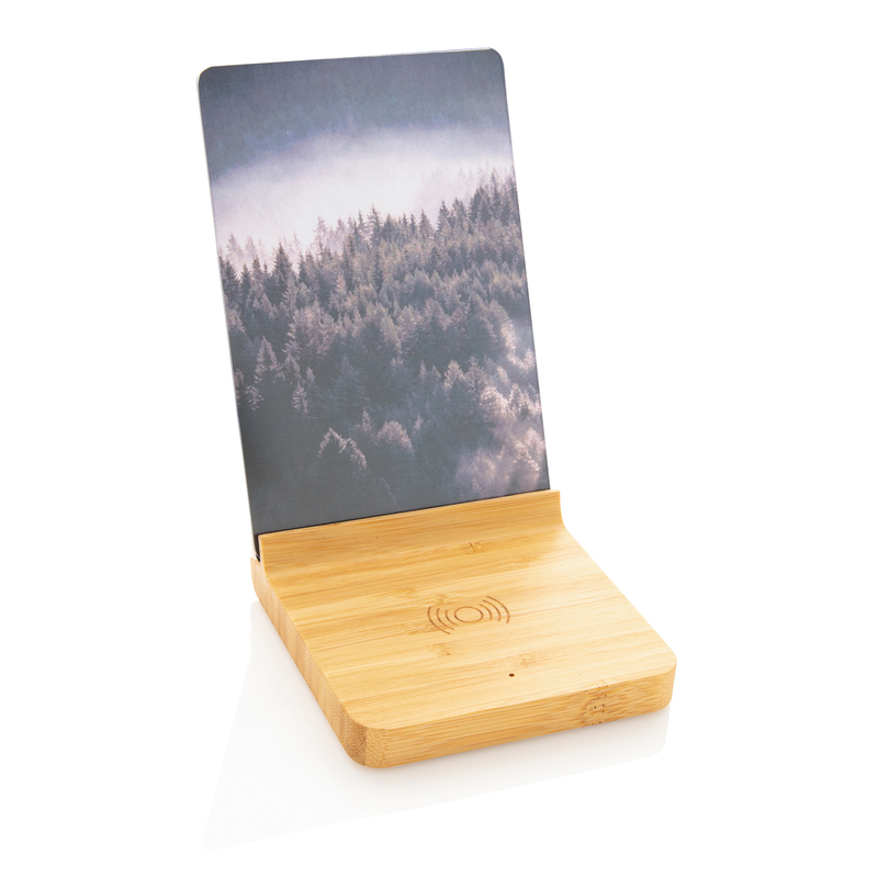 Док-станция для беспроводной зарядки с фоторамкой Bamboo, 5 Вт с логотипом