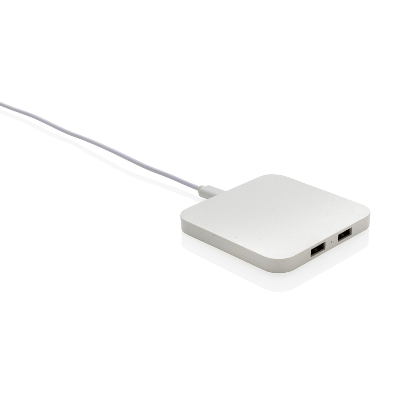 Беспроводная док-станция из переработанного пластика RCS с USB-портами, 10 Вт с логотипом