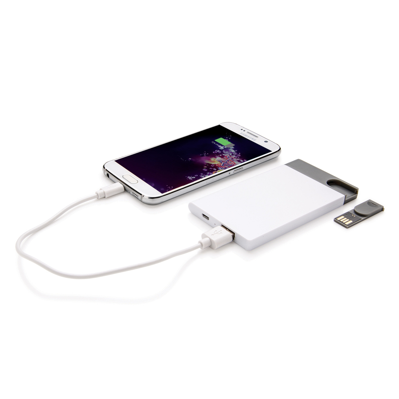Зарядное устройство с USB–флешкой на 8 ГБ, 2500 mAh с логотипом
